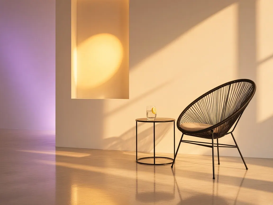 Lounge-Sessel im warmen Abendlicht (KI-generiert)